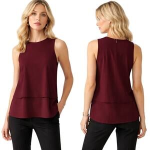 Theory Burgundy Sleeveless Tiered Modern Monochrome Top Blouse Shirt 0/P